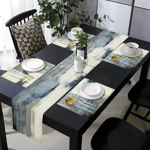 1 piece/5 piece set/7 piece table flag+placemat set, abstract gray blue white texture pattern design, suitable for daily use in kitchens, dining tables, living rooms, and indoor and outdoor households