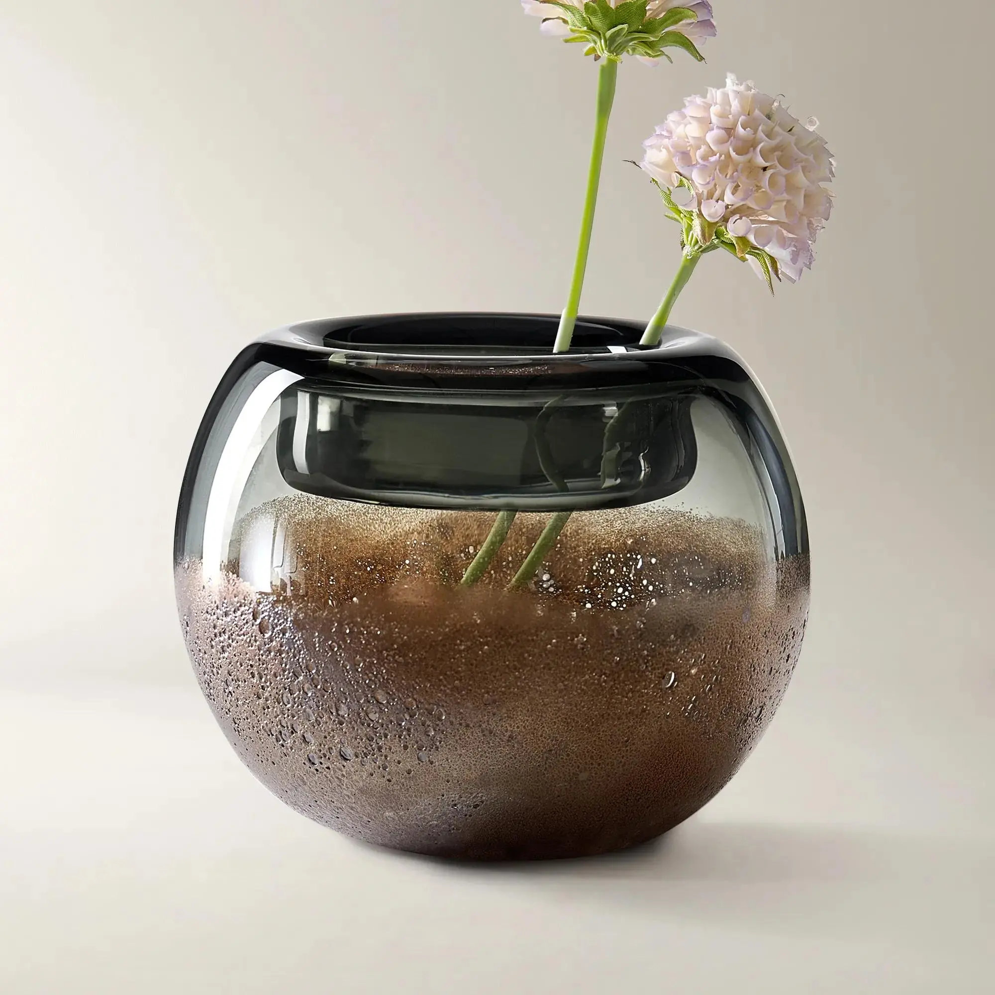 Z Gallerie Oliver Art Glass Smoked Finish Tealight Candle Holder - Handmade, 5.75"diameter x 4.5"h (5.75x4.5") Handcrafted Home Decor Table Accessory
