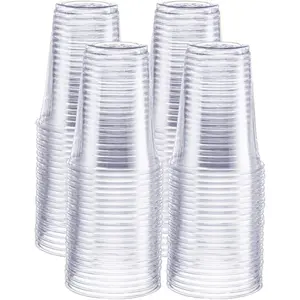 16 oz.- 100 Pack] Crystal PET Clear Plastic Cups for Party - Ideal for Cold Beverages, Smoothies, and Parties