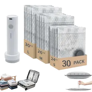 [Mother's Day] 30 Pack Travel Vacuum Storage Bags for Clothing with Rechargeable Electric Pump Vacuum Bags for Travel with Rechargeable Electric Pump, Space Saver Bags Carry-on Size Compression Packing Bags for Luggage and Suitcase Organiser