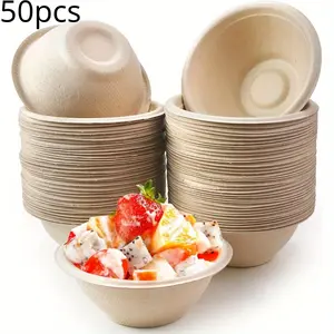 50pcs Sustainable Disposable Bowls, Compostable & Recycled Paper, Ideal for Soup, Chili, Salad, Desserts, Snacks, Perfect for Picnics & Parties