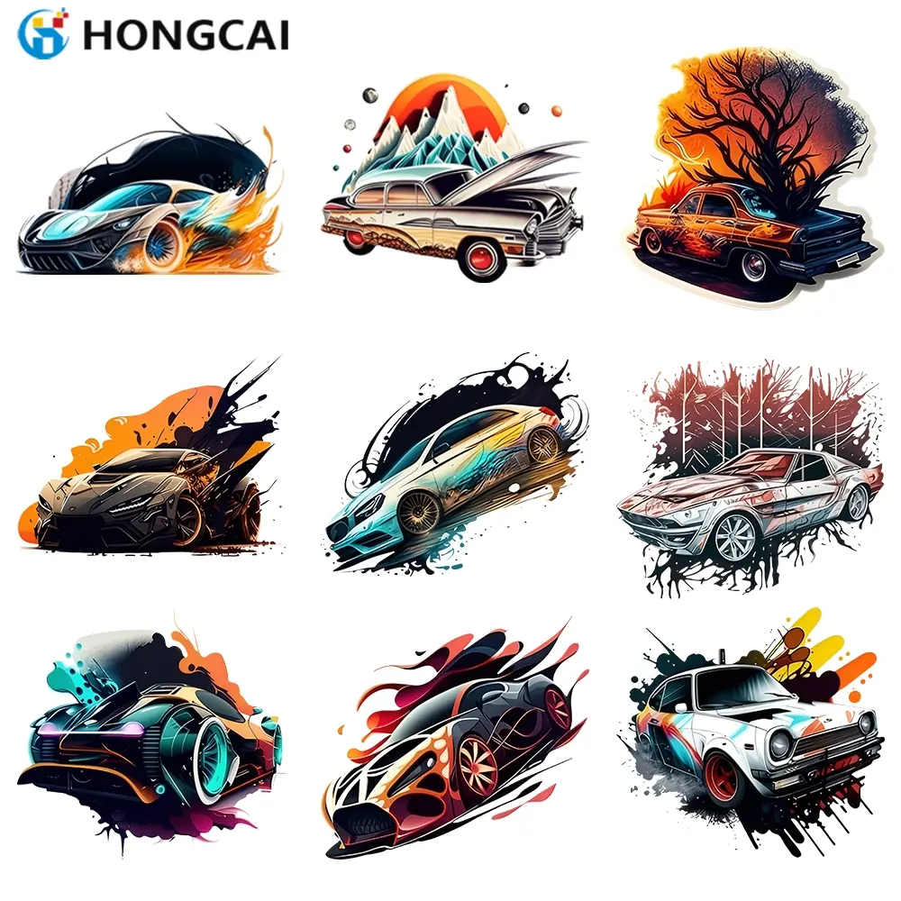 9 Piece Cool Car Graffiti Iron-On Stickers, High-Quality Vinyl Heat Transfer Decals, Vibrant Colors, Long-Lasting, Easy DIY Crafts for T-Shirts, Hoodies, Backpacks, DIY Crafts Supplies