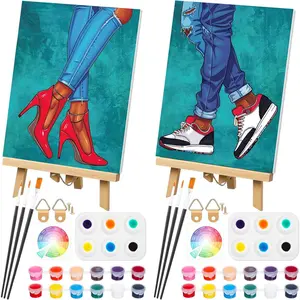 2 Pack Couples Painting Kit Date Night Valentine's Day Paint and Sip Kits for Couples Pre Drawn Canvas for Painting 8 x 10 Inch Set Party Supplies Wedding Gifts(Couple Shoes),valentine's gift for bf,valentine gifts