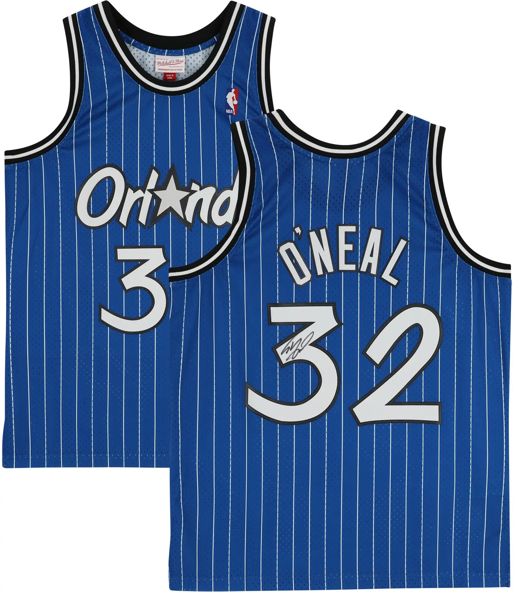 Shaquille O'Neal Orlando Magic Autographed Mitchell & Ness Hardwood Classic Swingman 1995-1996 Blue Pinstripe Replica Jersey - Fanatics Authentic Certified