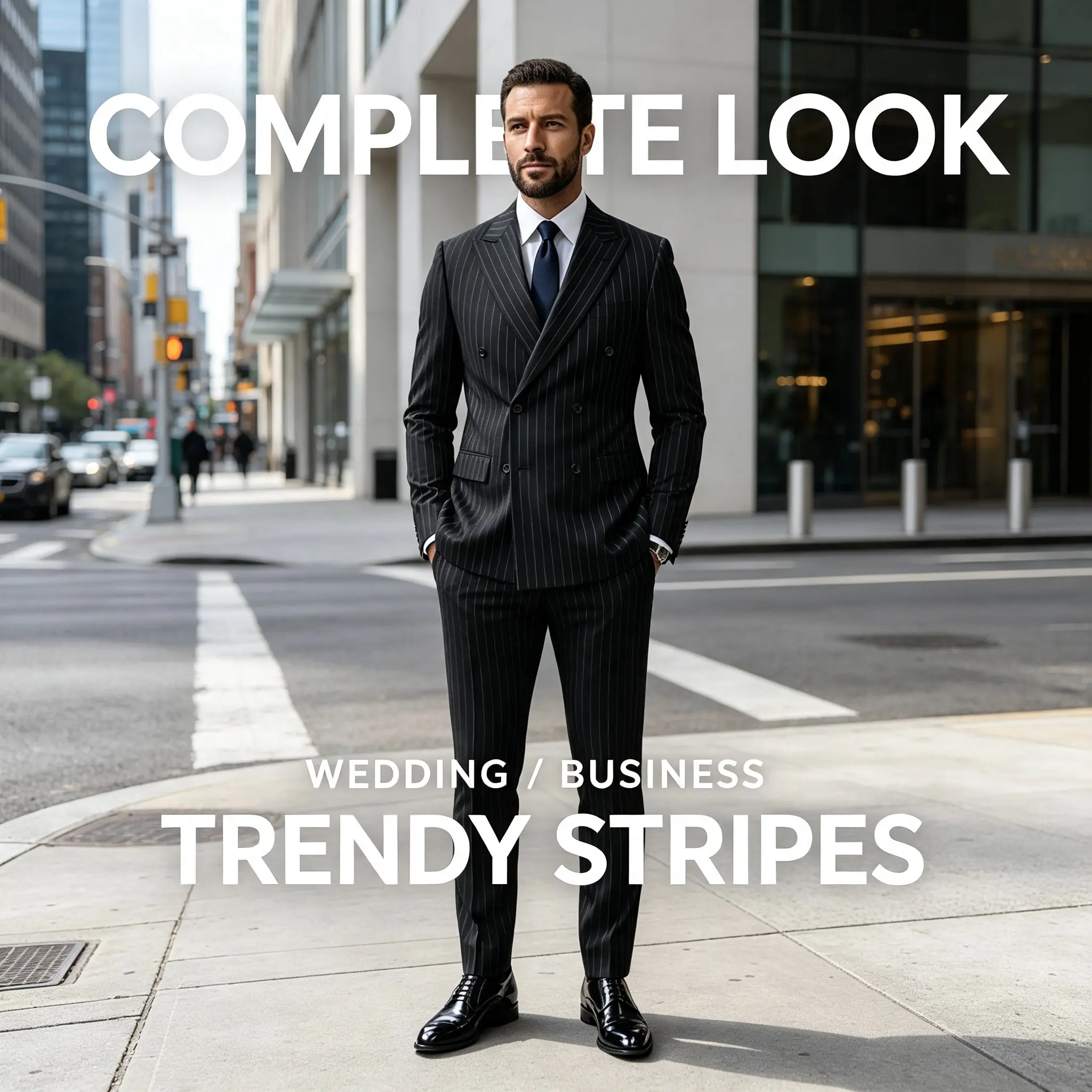 Men’s 2 Piece Slim Fit Pinstripe Suit  Double Breasted Blazer & Matching Dress Pants, Multiple Color & Stripe Options, Ideal for Business Work, Job Interview, Wedding Ceremony, Prom Night, Corporate Events and Formal Occasions for Modern Gentlemen Menswea