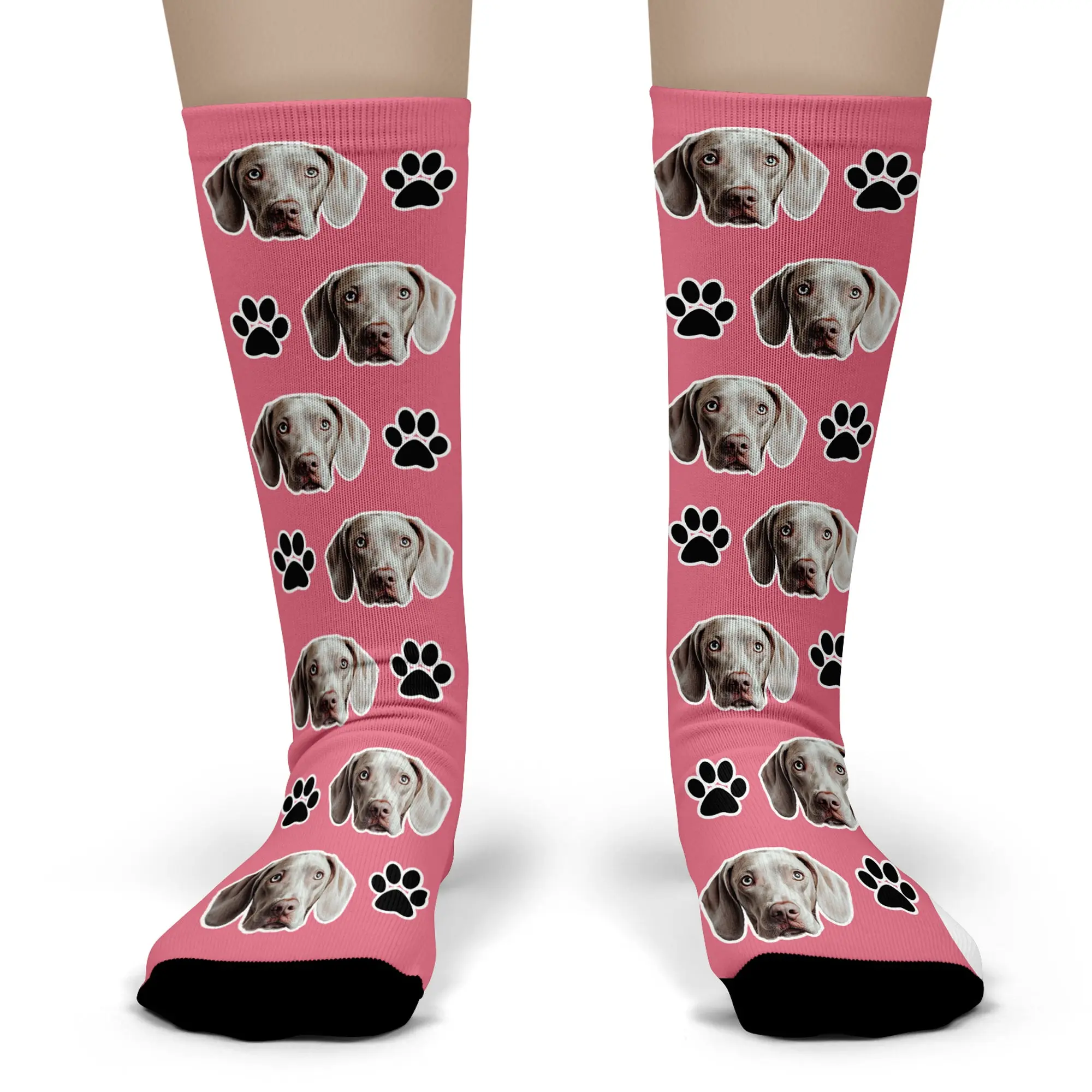 Custom Dog Face Socks – Personalized Pet Photo Socks with Paw Print Design