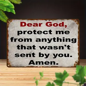Vintage Dear God, Protect Me Prayer Plaque Distressed Grunge Metal Wall Sign with Prayer, Religious Decor, Pre-Drilled Holes for Indoor/ Use, Art Deco Style