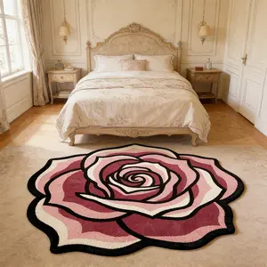 Artistic Rose Flower Bedside Carpet, Luxurious Trendy Living Room Rug, Plush Comfortable Mat for Coffee Table, Sofa, Tea Table, Wardrobe, Floral Pattern Rug, Soft Rug