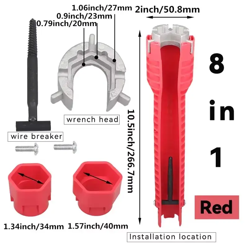8 in 1 sink faucet wrench repair tool non-slip kitchen bathroom faucet assembly key plumbing installation wrench Combination Ended Spanner Socket Combination Tool