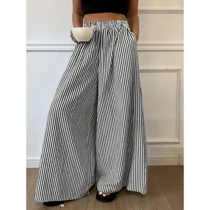Women's vertical striped casual elastic waist wide leg striped pantsRAIMENTRY