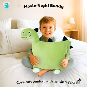 LUNAMIRA Kids DinoPlush Pillow – Cute Bedroom Decor Throw Pillow & Movie-Night Buddy, Cuddle Sleeping Pillow, Soft Toddler Travel Pillow, Washable Cover, 16”x14” Birthday for Kids
