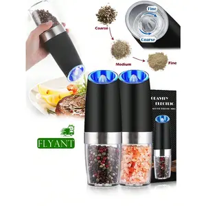Electric Salt And Pepper Grinder Set Automatic Salt And Pepper Grinder Set With LED Light, Battery Operated, Adjustable Coarseness, Large Capacity, For Home Kitchen BBQ Single-Handed Automatic Operation Stainless Steel
