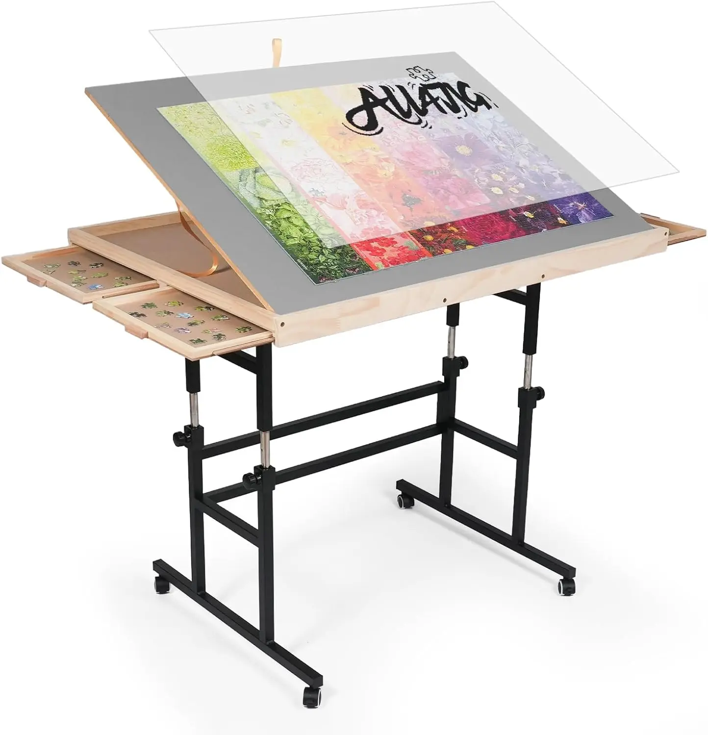 ALL4JIG 1500 Piece Jigsaw Puzzle Table with Legs,25"x34"Adjustable Puzzle Tables for Adults and Mother’s Day Gift , 3-Tilting-Angle Portable Wooden Jigsaw Puzzle Board Portable with 4 Drawers & Cover Gift for mom,Mother's Day Gift