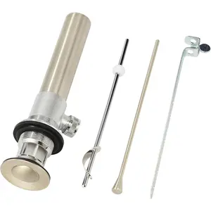 Bathroom Faucet Vanity Sink Metal Pop-Up Drain Stopper Assembly with Lift Rod and Overflow, Brushed Nickel Finish