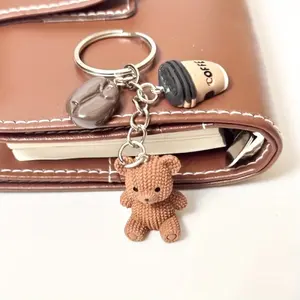 Cute Teddy Bear Coffee Charm Keychain - Brown (Coffee Bean Colored), with Metal Ring Closure - Birthday and Coffee Lover Gift, Party Small Gift, Bag and Notebook Decoration - Ladies' Fashion Accessory, Fun Design, Durable Metal Ring, Keychain For Bags