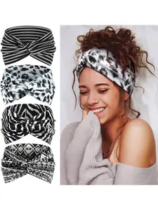 4PCS Women's Fashionable Headband Elastic Non-Slip Cross Wide Headband, Sweat-Absorbing Sports Headband, Suitable For Yoga Gym, Running, Party Occasions, Girls Return To School Season Accessories Headbands On Forehead