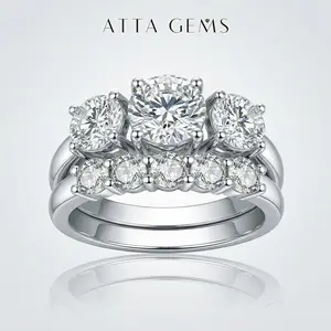 ATTAGEMS Classic 3 Stones Flawless VVS1 Lab-Created Moissanite Ring for Women Passes Tester 14K Gold Plated Travel Ring Set Engagement Perfect Promise Ring Fine Jewelry RU02