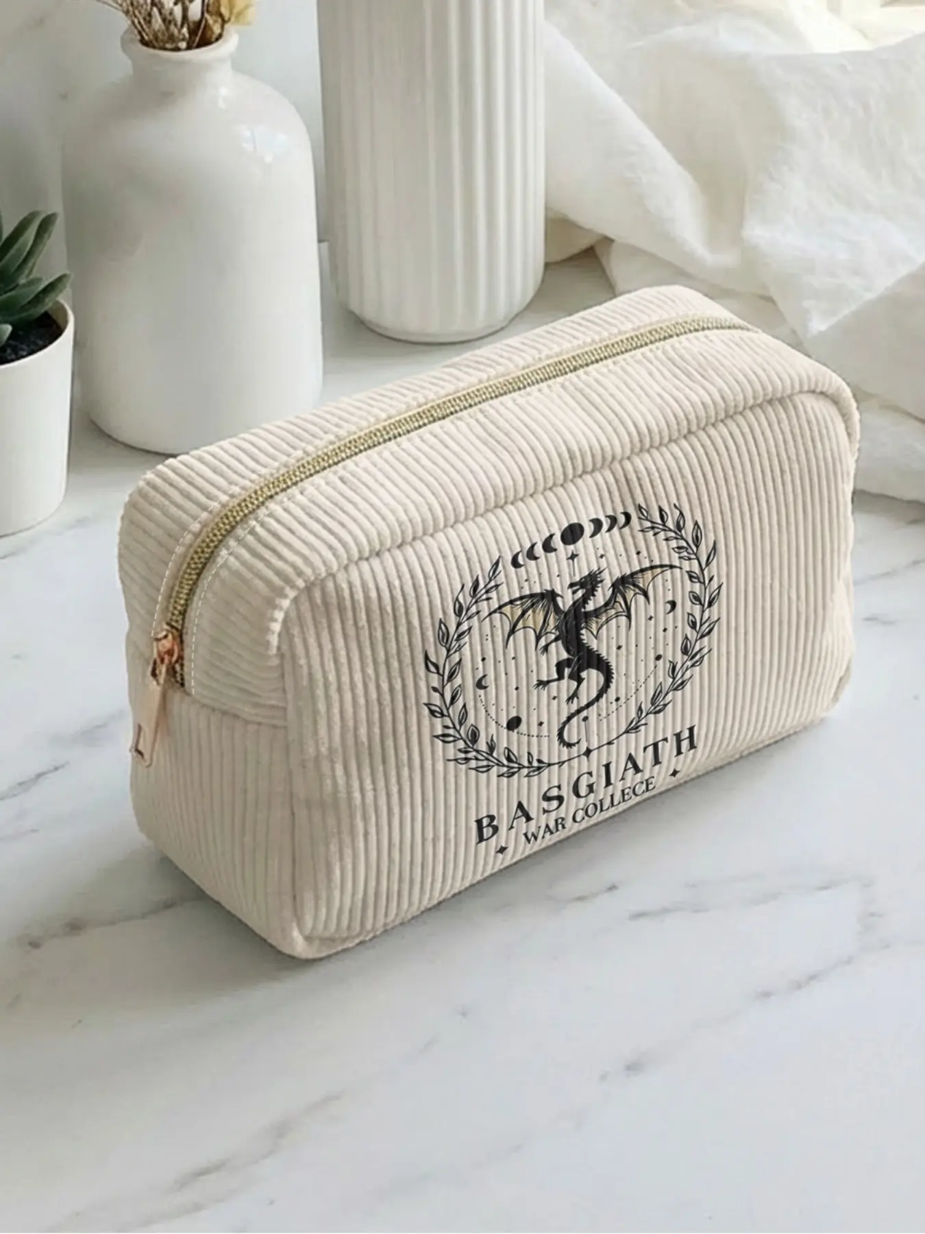 1 piece of 2D printed makeup bag with dragon pattern + battle school logo, large capacity design |suitable for all seasons/general use| fits daily skincare and various cosmetics | perfect for life and travel, Travel Cosmetic Bags