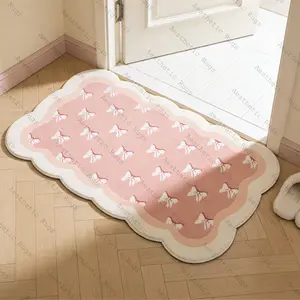 Cute Bowknot Rug, Irregular Indoor Door Mat, Bathroom Area Carpet, Bedroom Bedside Pad, Soft Plush Footpad, Suitable for Living Room