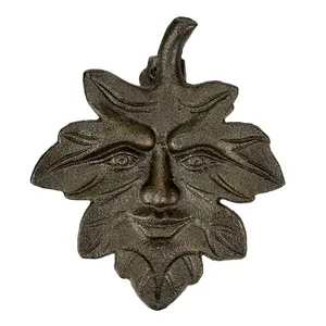 Zeckos Enchanting Leaf Face Door Knocker - Bronze Finish Cast Iron Decorative Accent for an Eclectic Home Entrance - Easy Installation - 6 Inches High