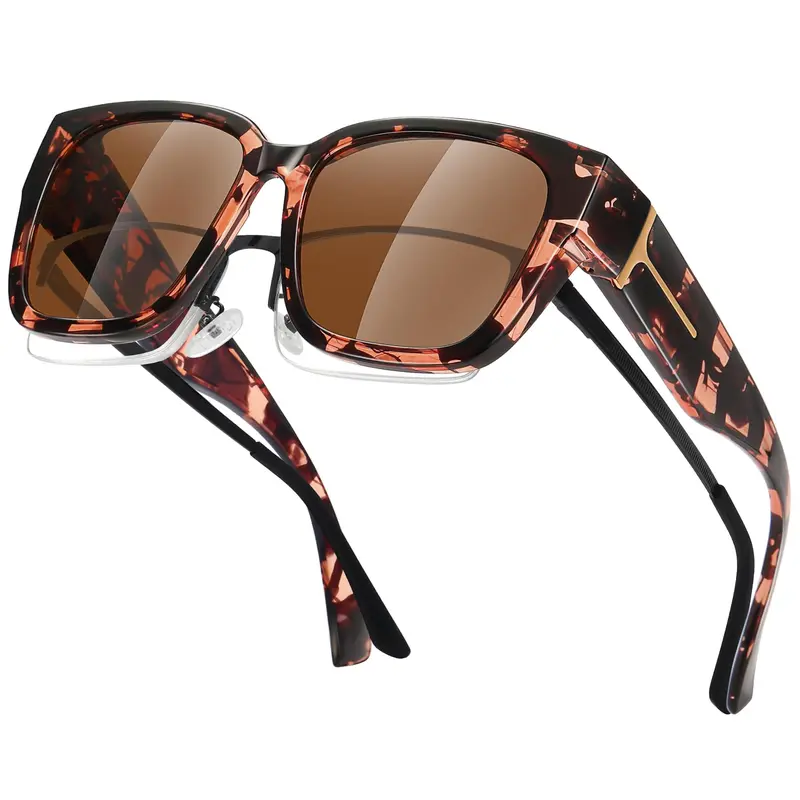 MEETSUN Fit Over Glasses Polarized Sunglasses for Women, Trendy Large Modern Frames Trending Glasses with UV Protection, Tactical Tortoise Shell Design Great for Driving & Golf