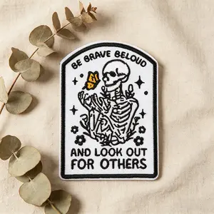Be Brave Skull Butterfly Embroidery Patch, Heat Transfer Adhesive, Suitable for Clothing Jackets Hats Accessories, Durable Design, Embroidered Patches