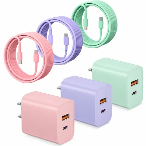 20W USB-C Wall Charger with 3-Pack 10FT USB-C Cables, Fast Charging for iPhone 16/15, Samsung, Pad, Smartphone, Cellphone, Protected Electronic Devices