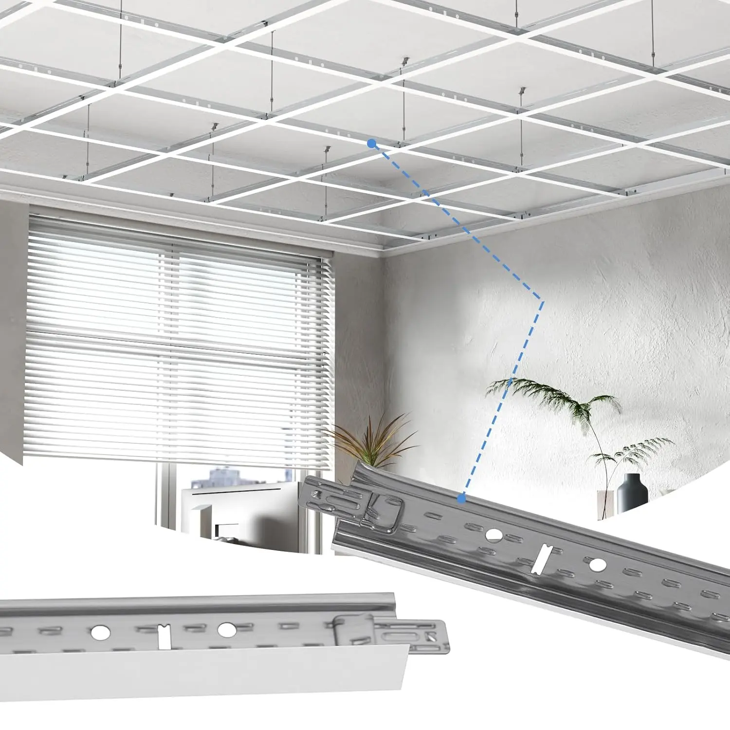 LooYee 10-Pc Galvanized Steel Cross Tee Drop Ceiling Grid Partial Kit, 24-in 2-ft Grid System, Rust-Proof, Fire-Resistant, Durable & Lightweight, Easy-to-Install for Residential Basements, Offices, Industrial Spaces
