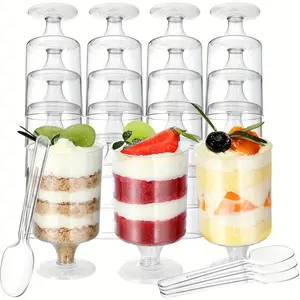 20pcs Dessert Table Mousse Cups Pudding Cups with Spoons, Jelly Cups, Ice Cream Cups, Transparent Hard Stemmed Shot Glasses, Suitable for Family Gatherings, Birthday Parties, Dessert Cake Shops