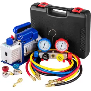 【Father's Day】VEVOR Suction Pump 4.8CFM 1/4 HP Single Stage for HVAC A/C Cooling Systems,  5PA Ultimate Vacuum, Manifold Gauge Kit R410A R134A R22, Includes 4-Way Gauge & Hose