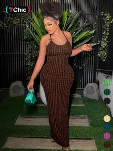 Women's Solid Criss Cross Backless Frill Trim Cami Dress, Bodycon Maxi Dress for Party Club Dating Wear, Dresses for Women, Summer Dresses, Womenswear, Lady