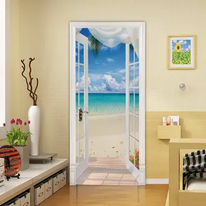 French Romantic Coastal Vacation Window Sill Wallpaper Stickers, Peel and Stick Waterproof Wallpaper Decoration, Removable PVC Decoration, Suitable for Door Decoration in Rooms, Bathrooms, Offices, and Kitchens - Size: 38.5CM*200CM*2PCS