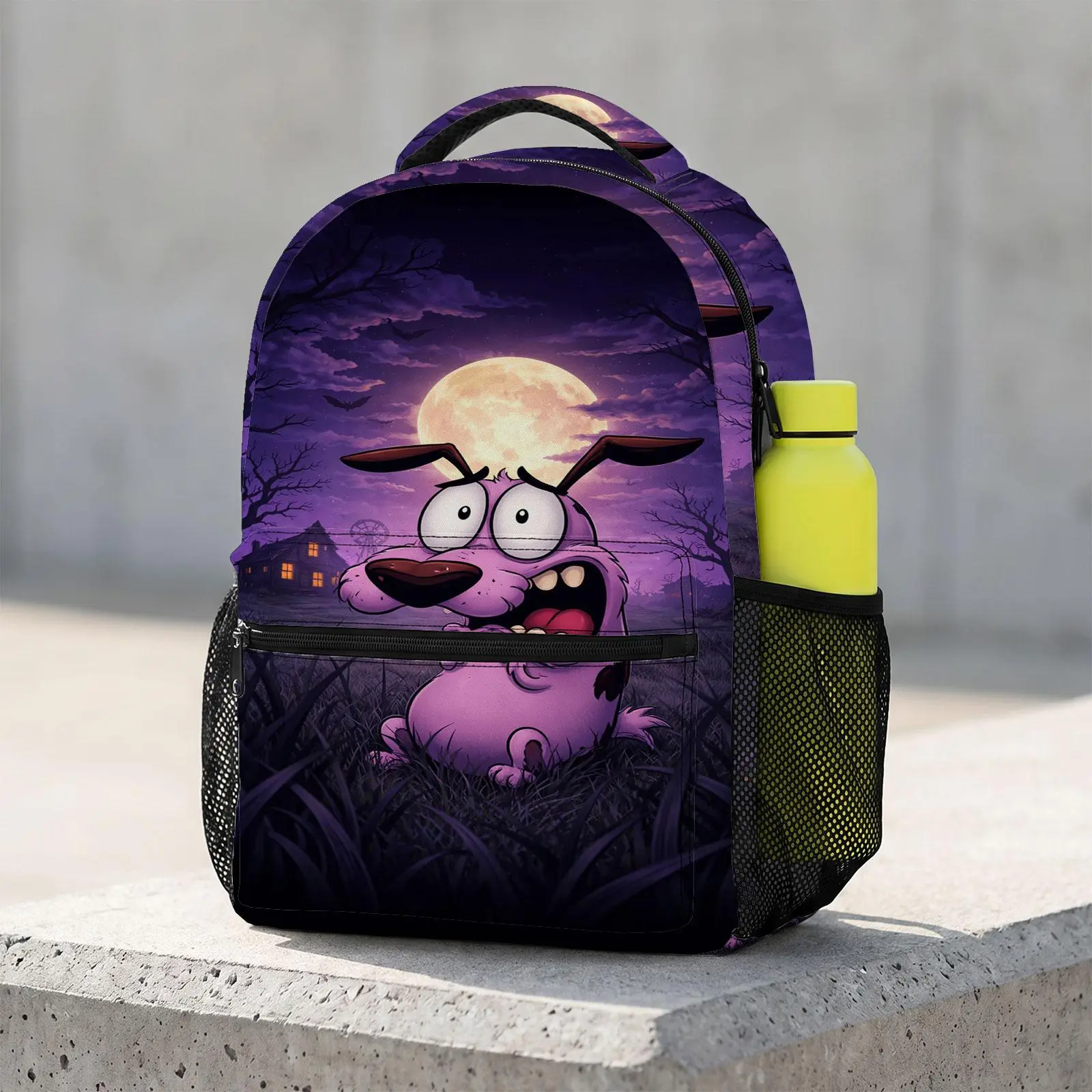 Courage-the-Cowardly-Dog Trending Cute Cartoon Laptop Backpack | Aesthetic Print Travel Daypack | Durable Lightweight Schoolbag Bookbag for Men & Women