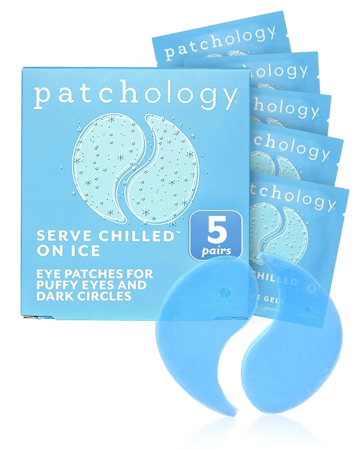 Patchology On Ice Cooling Blue Eye Patches - 5-Pack Portable Cold Hydrogel Treatments, Daily Soothing Masks with Peptides, Cloudberry Oil & Bakuchiol, Depuffs, Firms Skin, Reduces Fine Lines & Under Eye Bags, Depuffs Eyes