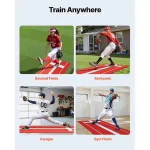 VEVOR Softball Pitching Mat, 10x3 ft Baseball Pitching Rubber Mound, Antifade Turf and Antislip Foam Backing Portable Training Aid, Fastpitch Equipment for Pitchers Indoor Outdoor Practice, Red