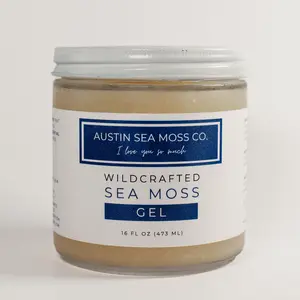 Austin Sea Moss Co. Wildcrafted Sea Moss Gel 16oz Jar Daily Superfood Supplement for Glowing Skin Gut Health & Energy Boost Dietary Wellness Verified Organic Natural Health Edible