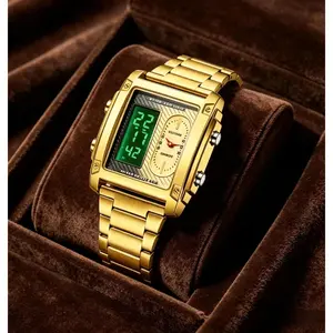 Men's Square Designed Dual-Movement Watch with Luminous & Water Resistance