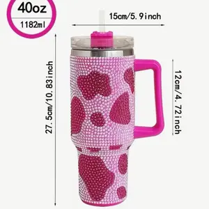 Pink Insulated Tumbler Cup with Handle & Straw Large Capacity 40oz Double Wall Insulation for Coffee Tea Smoothies or Water on the Go - Drinkware, Bottle