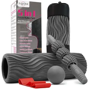 5 in 1 Foam Roller Set Muscle Massage Foam Ripple Roller for Deep Tissue Massage of The Back and Leg Muscles, Relieves Muscle Pain & Tightness, Improves Mobility (Grey)