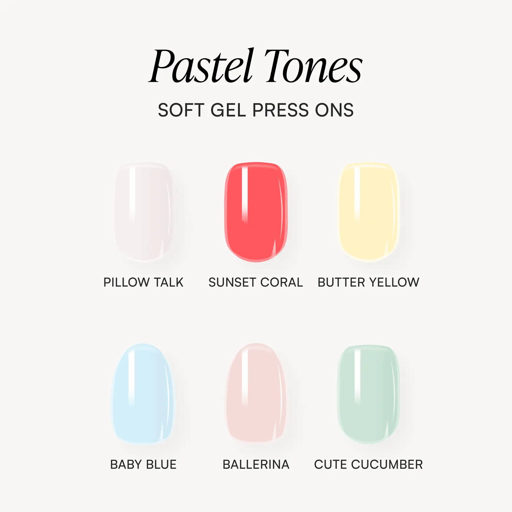 DOONAILS® Press-On Nails Pastel Collection – Reusable Fake Nails Kit with Adhesive Tabs, 30 Pcs 15 Sizes