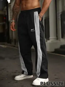 Men's Oversized Sporty Long Pants, Casual Drawstring Waist Woven Fabric, Comfortable All-Season Running & Cycling Joggers