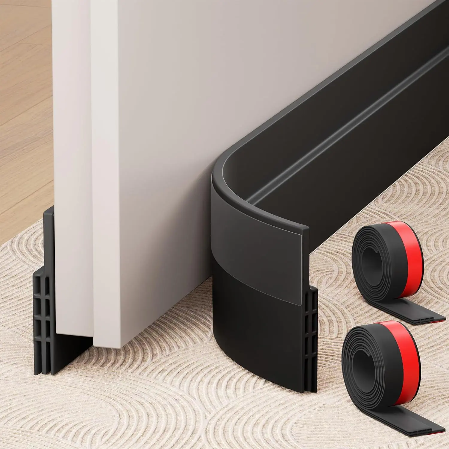 2 Pack | Cuttable strong adhesive silicone door draft stopper for blocking air loss, noise, dust and bug with installation tips Visit the Hojoy Store