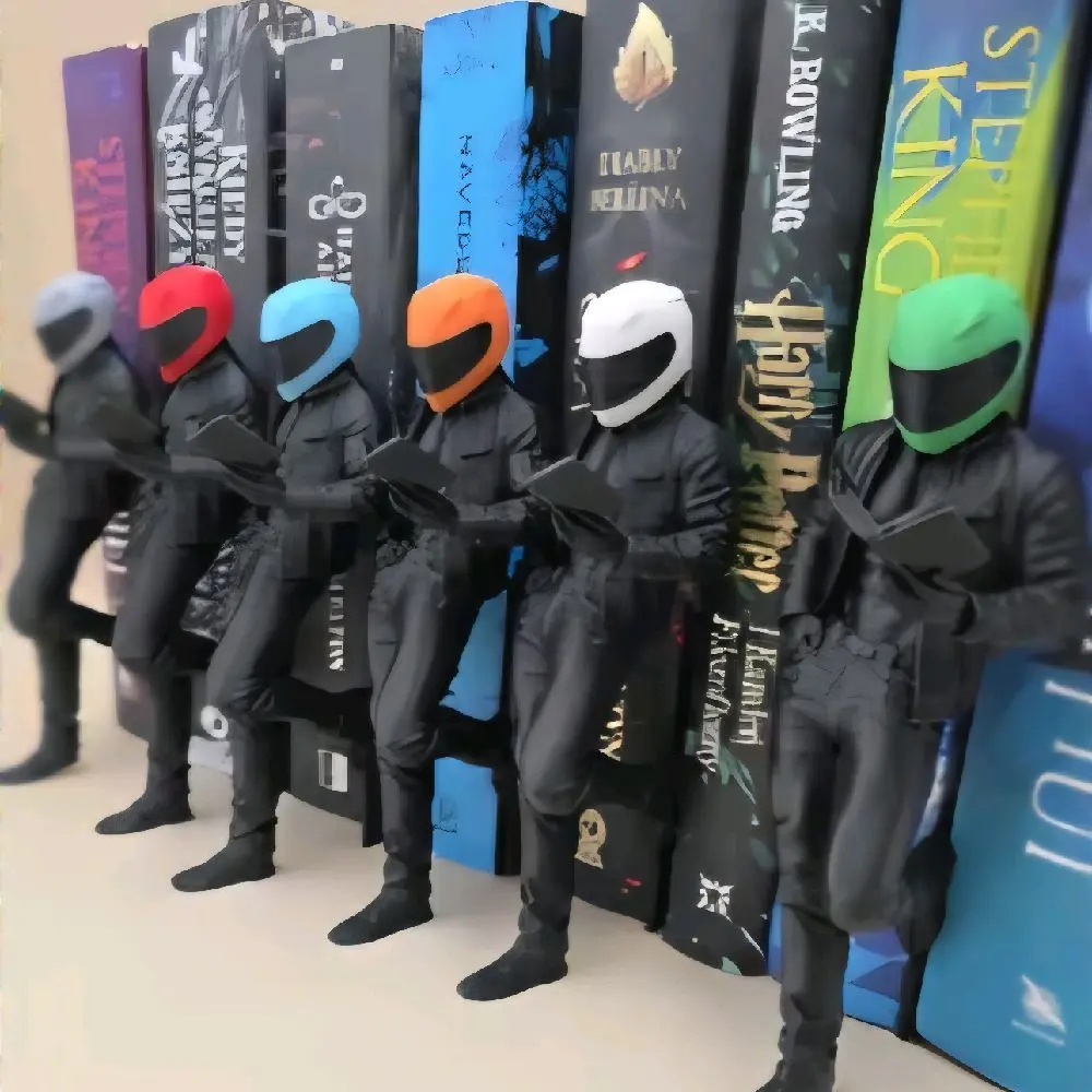 Motorcycle Rider Bookends Set (Blue, Grey, Green) Rebel Reader Biker Desk Organizer, Cool Home Office Tabletop Bookshelf Decoration