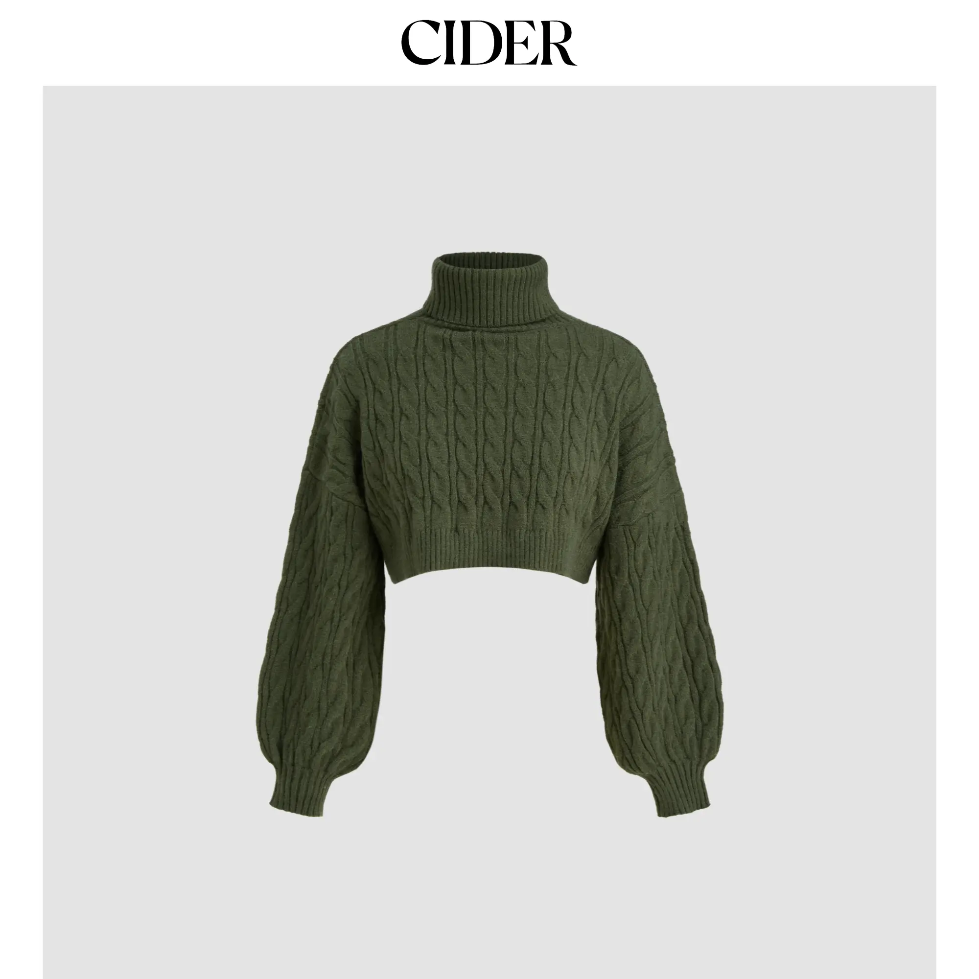 Cider Lady's Turtleneck Solid Plain Crop Pullover Sweater - High-Neck Cable-Knit Long-Sleeve Fitted Acrylic-Polyamide Minimalist Casual Clothes