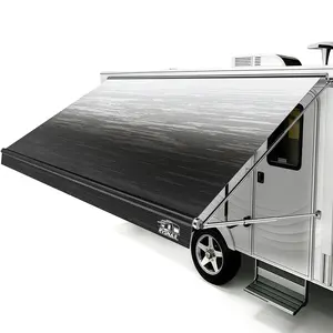 5 Layer Heavy Duty RV Awning Fabric Replacement, 19.5oz Weatherproof Vinyl, 15ft / 16ft, Waterproof Rain Snow UV Protection, Black & Gray, Universal for Camper Trailer Motorhome