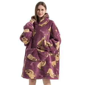 Msrlassn Plus Size Cute Cartoon Pattern Hooded Blanket for Women Men Kids 1Pcs Oversized Wearable Hooded Nightwear Loungewear Sweatshirt Pullover Warm Cozy Large Pocket Pajamas Machine Washable
