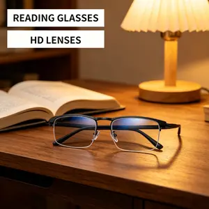 Unisex Lightweight Rectangular Metal Half Frame Progressive Multifocal Reading Glasses Blue Light Protection TR Temples Adult Presbyopia Correction +100 ° to +400 °