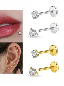 Stainless Steel Internal Thread Cz Stud Piercing Jewelry, Tragus Nose Helix Conch Medusa Lip Labret, 16g Helix Tragus Cartilage Earring, Body Piercing Jewelry