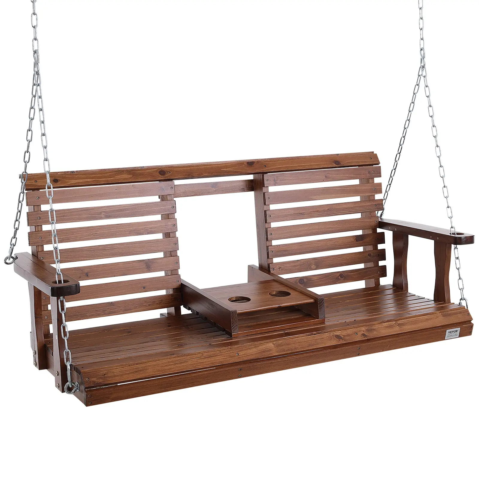【summerfinds】VEVOR Wooden Porch Swing 5 ft, Patio bench swing for Courtyard & Garden, Upgraded 880 lbs Strong Load Capacity, Heavy Duty Swing Chair Bench with Hanging Chains for Outdoors, Brown