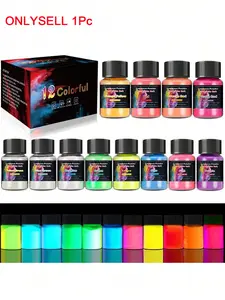 Glow-In-The-Dark Crystal Resin Glitter Powder, Long-Lasting High Brightness, 13 Colors Water Oil Soluble Fluorescent Paint for DIY Crafts Jewelry Making Accessories